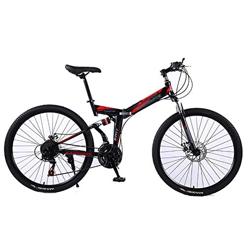 Folding Bike : 24 / 26 Inch Folding MTB Bike, 21 * 24 * 27 Speed Mountain Foldable Outroad Bicycles 51-8# Siamese finger dial High carbon steel frame Adult Mountain Bikes with Mechanical disc brake A, 24in21Speed