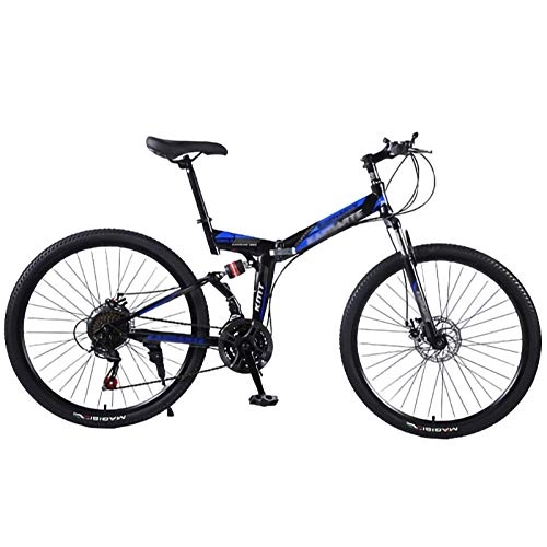 Folding Bike : 24 / 26 Inch Folding MTB Bike, 21 * 24 * 27 Speed Mountain Foldable Outroad Bicycles 51-8# Siamese finger dial High carbon steel frame Adult Mountain Bikes with Mechanical disc brake E, 24in21Speed