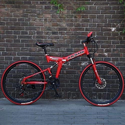 Folding Bike : 24 / 26 Inch Mountain Bike Folding Bikes, 21-Speed Double Disc Brake Full Suspension Anti-Slip, Off-Road Variable Speed Racing Bikes for Men And Women (Color : A, Size : 26Inch)