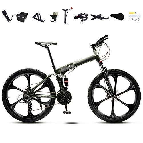 Folding Bike : 24-26 Inch MTB Bicycle, Unisex Folding Commuter Bike, 30-Speed Gears Foldable Mountain Bike, Off-Road Variable Speed Bikes for Men And Women, Double Disc Brake / Green / 26'' / B wheel