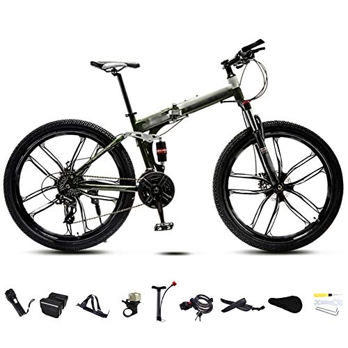 Folding Bike : 24-26 Inch MTB Bicycle, Unisex Folding Commuter Bike, 30-Speed Gears Foldable Mountain Bike, Off-Road Variable Speed Bikes for Men And Women, Double Disc Brake / Green / C wheel / 24