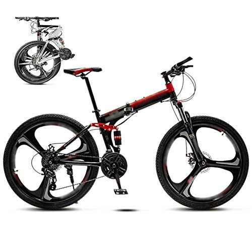 Folding Bike : 24-26 Inch MTB Bicycle, Unisex Folding Commuter Bike, 30-Speed Gears Foldable Mountain Bike, Off-Road Variable Speed Bikes for Men And Women, Double Disc Brake / Red / 24'' / A wheel