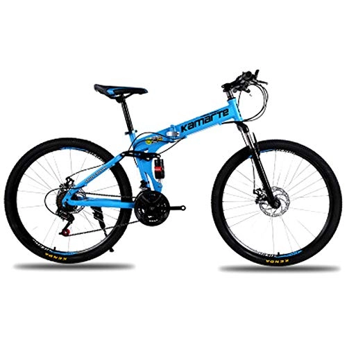 Folding Bike : 24 / 26 Inch Outroad Bicycle Folding Bike for Adult, Rear Suspension Bikes for Men / Women / Student 21 / 24 / 27 Speed Double Disc Brake Bicycle Folding Bike - Blue, 24inch 27speed
