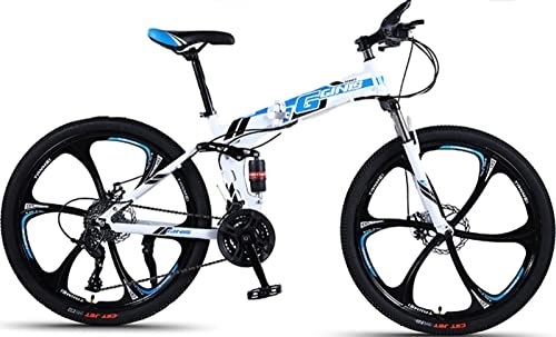 Folding Bike : 24 Inch Foldable Mountain Bike, 21 Speed Adult Bike for Men Women, Aluminum Frame Folding Bike with Front Suspension, Front&Amp;Rear Linear Brakes Road Bicycle for Adult Blue, 24 inches
