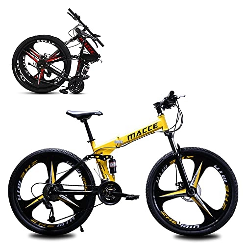 Folding Bike : 24 Inch Foldable Mountain Bike, 3-Spoke Anti-Slip MTB, Fashion Bicycle for Man / Woman / Teen, 21 / 24 / 27 Speed Optional Yellow-21sp