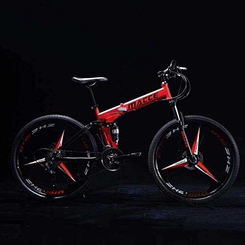 Folding Bike : 24 Inch Folding Bike, Children Youth Mountain Bicycles, Steel Frame Foldable Kids Bike Mtb, Boys Girls Children Bicycle High Carbon Steel Frame Variable Speed Shock Absorption (Color : Red B)