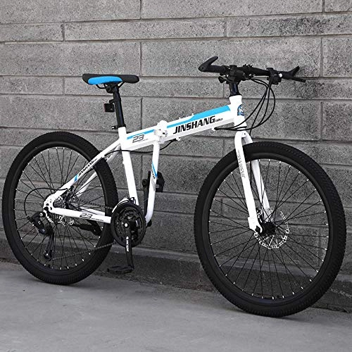 Folding Bike : 24 inch folding mountain bike adult variable speed off-road road male and female student bike-Blue flower_21 speed_24 inches