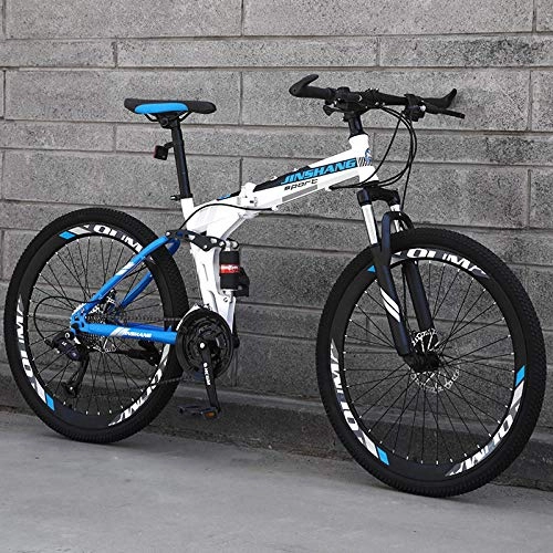 Folding Bike : 24 inch folding mountain bike adult variable speed off-road road male and female student bike-Blue flower_27 speed_24 inches