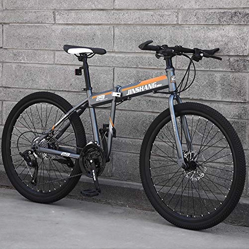 Folding Bike : 24 inch folding mountain bike adult variable speed off-road road male and female student bike-Orange_21 speed_24 inches