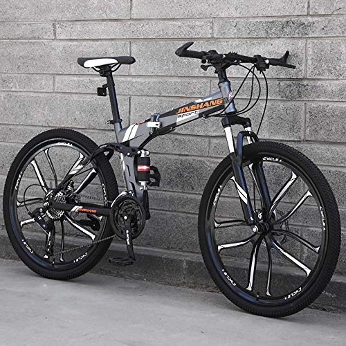 Folding Bike : 24 inch folding mountain bike adult variable speed off-road road male and female student bike-Ten knives orange_21 speed_24 inches