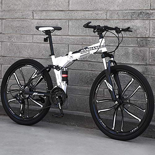 Folding Bike : 24 inch folding mountain bike adult variable speed off-road road male and female student bike-Ten knives white flowers_24 speed_24 inches