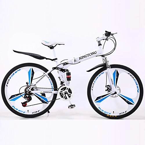 Folding Bike : 24 inch Folding Mountain Bike for Adult, 24 Speed Dual Suspension Lightweight Bicycle, White