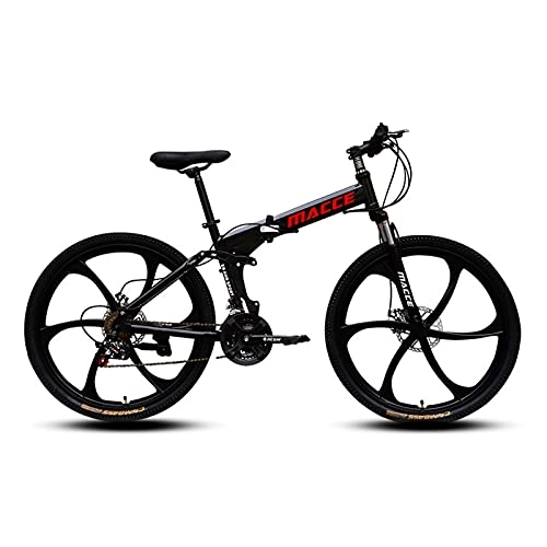 Folding Bike : 24 Inch Folding Mountain Bike, Thicker Carbon Steel Pipe Wall, Firm Frame, 21 / 24 / 27 Speed MTB, 3 / 6 / Full Spoke Optional, Suitable for People With Outdoor Sports Exerc Black-6 spoke 21sp