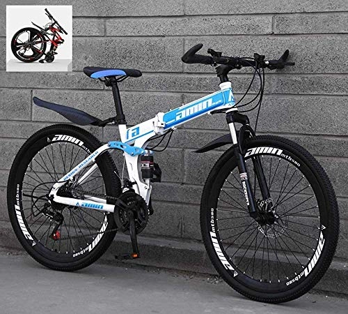 Folding Bike : 24 Inch Folding Mountain Bikes, High Carbon Steel Frame Double Shock Absorption 21 / 24 / 27 / 30 Speed Variable, All Terrain Quick Foldable Adult Mountain Off-Road Bicycle (Color : A, Size : 27 Speed)