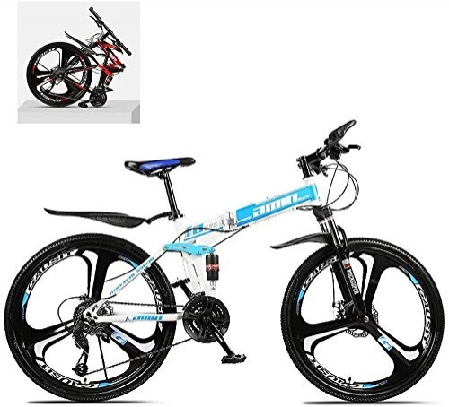 Folding Bike : 24 Inch Folding Mountain Bikes, High Carbon Steel Frame Double Shock Absorption 21 / 24 / 27 / 30 Speed Variable, All Terrain Quick Foldable Adult Mountain Off-Road Bicycle (Color : A, Size : 30 Speed)