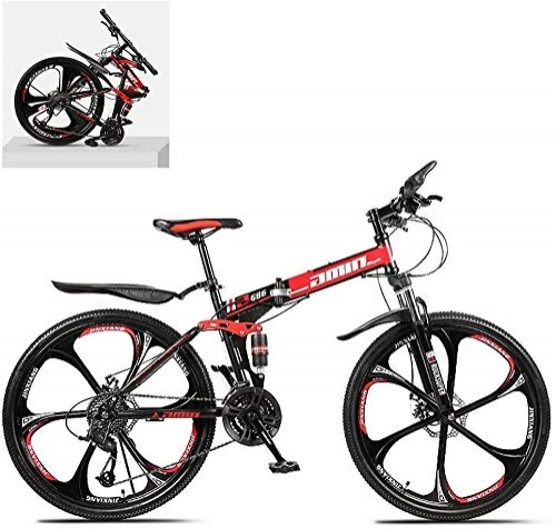 Folding Bike : 24 Inch Folding Mountain Bikes, High Carbon Steel Frame Double Shock Absorption 21 / 24 / 27 / 30 Speed Variable, All Terrain Quick Foldable Adult Mountain Off-Road Bicycle (Color : B, Size : 24 Speed)