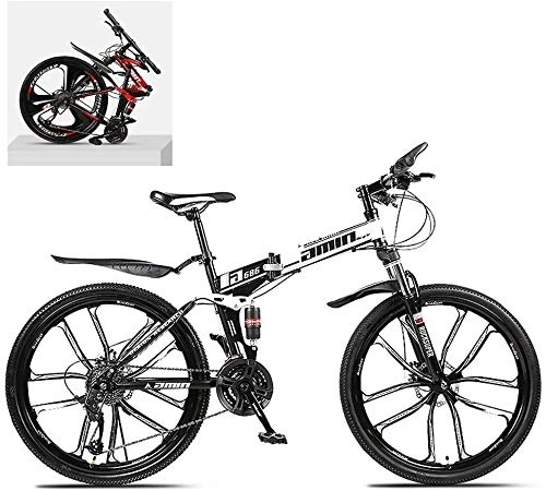 Folding Bike : 24 Inch Folding Mountain Bikes, High Carbon Steel Frame Double Shock Absorption 21 / 24 / 27 / 30 Speed Variable, All Terrain Quick Foldable Adult Mountain Off-Road Bicycle (Color : B, Size : 30 Speed)