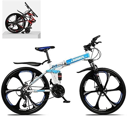 Folding Bike : 24 Inch Folding Mountain Bikes, High Carbon Steel Frame Double Shock Absorption 21 / 24 / 27 / 30 Speed Variable, All Terrain Quick Foldable Adult Mountain Off-Road Bicycle (Color : C, Size : 30 Speed)