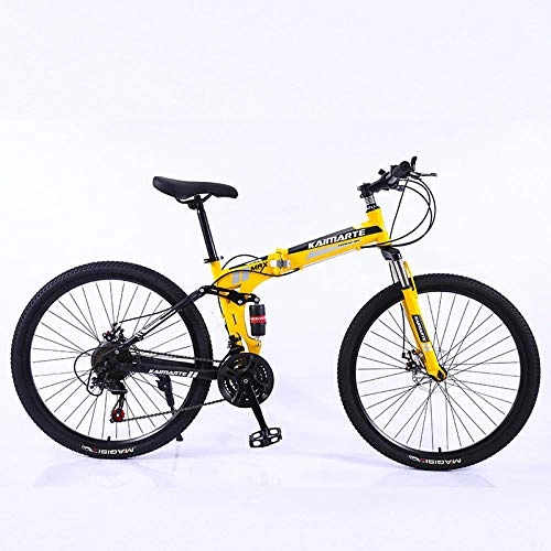 Folding Bike : 24 inch lightweight mini folding mountain bike small portable durable bicycle road city bicycle adult male and female students-yellow_24 inch 27 speed