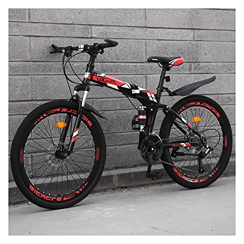 Folding Bike : 24 Inch Mountain Bike Folding Bicycles 27 Speed Shock Absorber System, With High Carbon Steel Frame, Adult Bikes Cycling Sports & Outdoors Cruiser, Red (Color : Red, Size : 24"-27 speed)