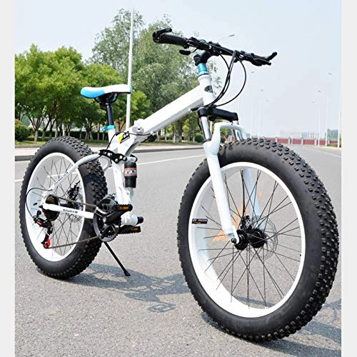 Folding Bike : 24 Inch Mountain Bike, Men Fat Tire Bike Folding Bike 7 21 24 27 30 Speeds Foldable Bicycle 4 Inch Width Tires Steel Frame Adults Student Youth -30-Speeds-A