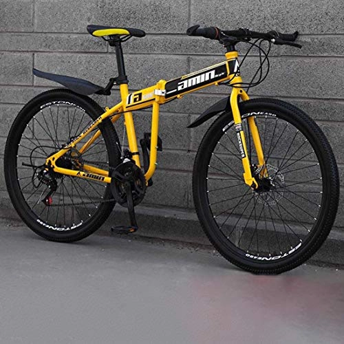 Folding Bike : 24 Inch Mountain Folding Bike, Upgraded Hard Fork Spoke Bicycle for Men And Women, High Carbon Steel Frame, Dual Disc Brake, Double Shock Absorption, A, 30 speed