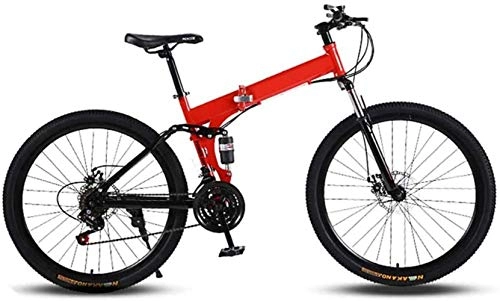 Folding Bike : 24 Inch Spoke Wheel Mountain Bike Hydraulic Shock Absorber Double Disc Brake Men And Women High Strength Bicycle (Color : Red, Size : 21 speed)