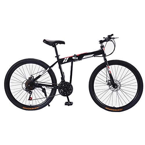 Folding Bike : 24 Inches Mountain Bike, for Men and Women Aluminum Frame Folding Bicycle, with Gear Mens Mountain Bicycle, Double Disc Brake, Double Shock-Absorbing Cross-Country Bicycle, blackred, 27speed