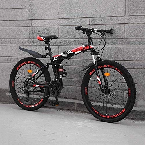 Folding Bike : 24-speed folding road beach mountain bike 24 inch male and female students variable speed double shock absorption adult double disc city track children’s gift