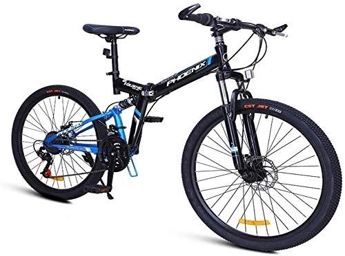 Folding Bike : 24-Speed Mountain Bikes, Folding High-carbon Steel Frame Mountain Trail Bike, Dual Suspension Kids Adult Mens Mountain Bicycle, (Color : Blue, Size : 24Inch)