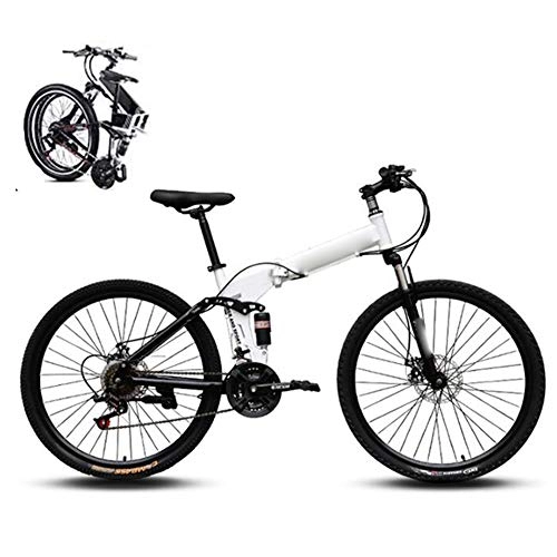 Folding Bike : 24in Folding Mountain Trail Bike, 24 Speed Folding Bike for Adults Student, MTB Bike Lightweight Folding Bicycle for Boys Girls Women, Folding Outroad Bicycles Damping Bicycle with Disc Brakes, White