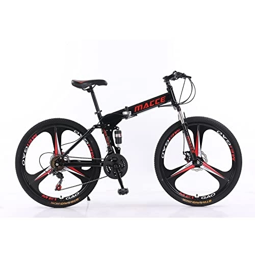 Folding Bike : 24inch 27 Speed Folding Mountain Bike high Carbon Steel, Full Suspension MTB Bike, Suitable for Adults, Double disc Brake Outdoor Mountain Bike, Men and Women (24inch for Height 140-170cm, Black)