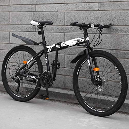 Folding Bike : 24inch Folding Bike, Dual Disc Brakes Variable Speed Mountain Bike, High Tensile Steel City Bike, Adjustable Seat & Handlebar, For Adult Men And Women Teens-27Speed-D1