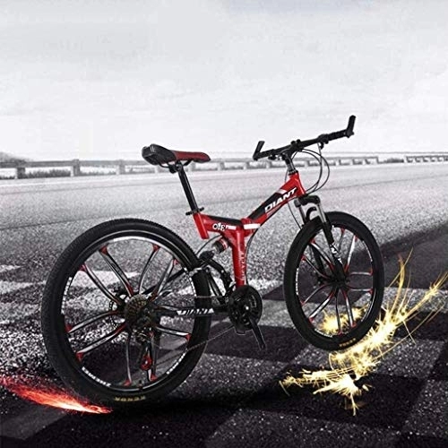 Folding Bike : 26 / 24 inch Mountain Bikes, High-Carbon Steel Softtail Folding Bike, Off-Road Mountain Bicycle Adjustable Seat, Double Shock Absorption 7-10, 26 inch fengong