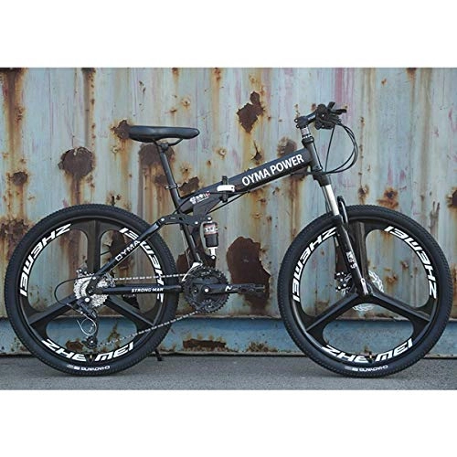 Folding Bike : 26" / 26inch Folding Mountain Bike, 21 / 24 / 27 speed, Unisex, Steel Frame 6 Spokes Integrated Wheel, Premium Full Suspension, 5, 21speed