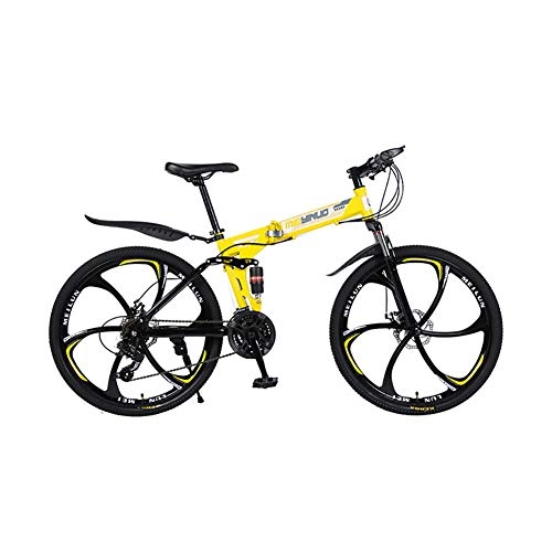 Folding Bike : 26" Bicycle Mountain Series, Great for City Riding and Commuting, 21 Speed Double Shock Absorption Soft Tail with Anti-Skid and Wear-Resistant Tire with Anti-Skid and Wear-Resistant Tire, Yellow
