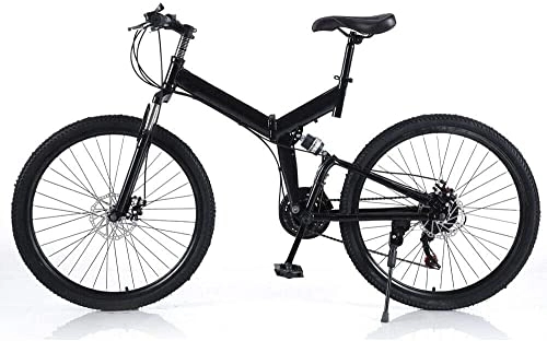 Folding Bike : 26" Folding Bike Mountain Bike, 21 Speed Full Suspension Disc Brakes Bicycle, MTB Adult City Bike Carbon Steel Frame