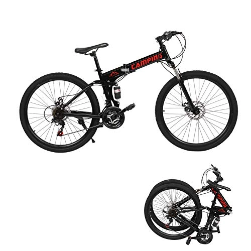 Folding Bike : 26" Folding Mountain Bike, 21-Speed Full Suspension Foldable Bicycle Height adjustable Dual Disc Brake MTB