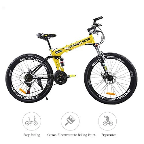 Folding Bike : 26" Folding Mountain Bike, 24-speed High-carbon Steel Dual Disc Brakes Soft Tail Mountain Bikes with Mechanical Shock Absorber Front Fork, yellow
