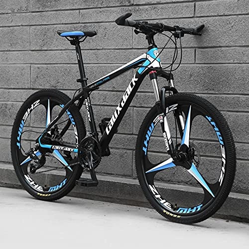 Folding Bike : 26'' Folding Mountain Bikes, 21 / 24 / 27 Speed MTB Bikes, Full Suspension 3-Spoke 26 Inch Wheels, Anti-Slip Bicycle for Man / Woman / TeenTop Configuration Black-Blue-21 speed