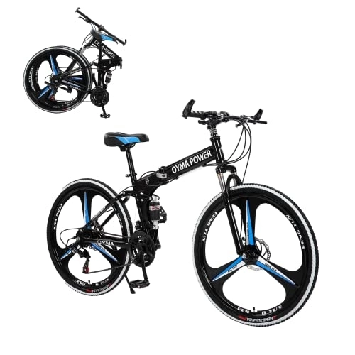 Folding Bike : 26 in Folding Bicycle for Mens and Womens - With 21 Speed Dual Disc Brakes Full Suspension Non-slip Adult Sport Bike 26 Inches Anti-Slip Bicycle for Adults Mens Boys Wome