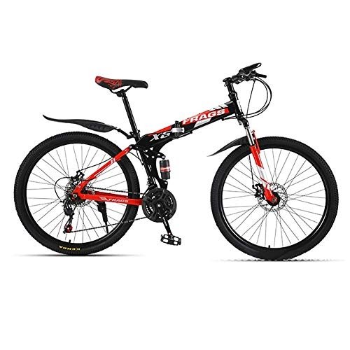 Folding Bike : 26 Inch 21-Speed Mountain Bike, Folding Mountain Bicycle, Rear Shock Design, Double Disc Brakes, Off-Road Variable Speed Racing Men And Women, Multiple Color Options fengong (Color : Black)