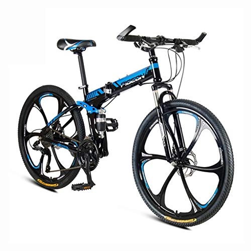Folding Bike : 26 Inch Adult Mountain Bike, 24 / 27 / 30-speed Bicycle. Aluminum Alloy Big Wheels Mountain Brake, trail Bike Folding Outroad Bicycles, Outdoor Mtb ​​gears Safty ( Color : Blue , 速度 speed : 24 speed )