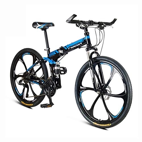 Folding Bike : 26 Inch Adult Mountain Bike, 24 / 27 / 30-speed Bicycle. Aluminum Alloy Big Wheels Mountain Brake, trail Bike Folding Outroad Bicycles, Outdoor Mtb gears Safty (Color : Blue, 速度 speed : 24 speed) fengon