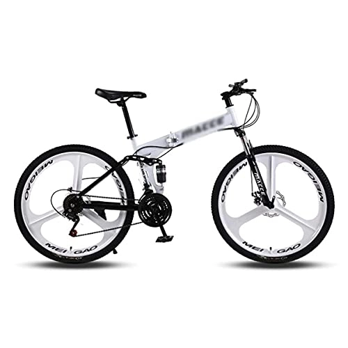 Folding Bike : 26 inch Foldable Mountain Bike High Carbon Steel with Front Suspension Disc Brake Outdoor Bikes for Men Woman Adult and Teens / Black / 24 Speed (White 27 Speed)