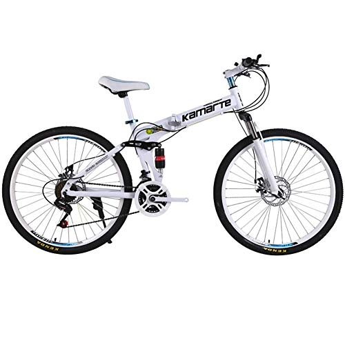 Folding Bike : 26 Inch Folding Bicycle for Adults, 21 Speed ​​City Mountain Bike, Carbon Steel Lightweight Compact Folding Bike for Men Women, White