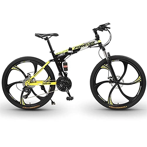 Folding Bike : 26 Inch Folding Bike, 6 Knife Wheels Variable Speed Mountain Bicycle 21 / 24 / 27 / 30 Speeds Mountain Trail Bike Carbon Steel Outroad Portable Adult Road Bicycles Color: A-D ( Color : A , Speed : 30speed )