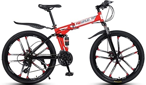 Folding Bike : 26 Inch Folding Mountain Bike, 21 Speed Bicycles Full Suspension Men or Women Unisex Lightweight MTB with Double Disc-Brake, Sports Outdoor Adult Bike Red, 26 inches