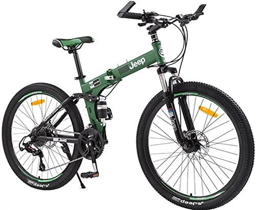 Folding Bike : 26-Inch Folding Mountain Bike, 24 Speed Mountain Bicycle Foldable with High Carbon Steel Frame &Amp; Double Disc Brake, Front Suspension Anti-Skid Shock-Absorbing Front Fork Green, 26 inches