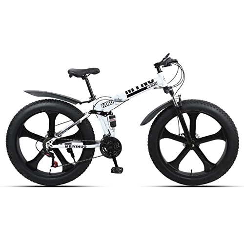 Folding Bike : 26 Inch Folding Mountain Bike, 27 Speed Full Suspension High Carbon Steel Foldable Bicycle, with Suspension Fork, 26 Inch Tire Nomal, Dual Disc Brakes, Multiple Color